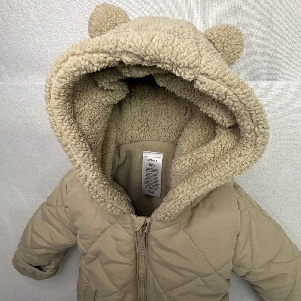 Carter's Baby Snowsuit Quilted Bear Ear Hooded Sherpa Lined Pram 6 Months